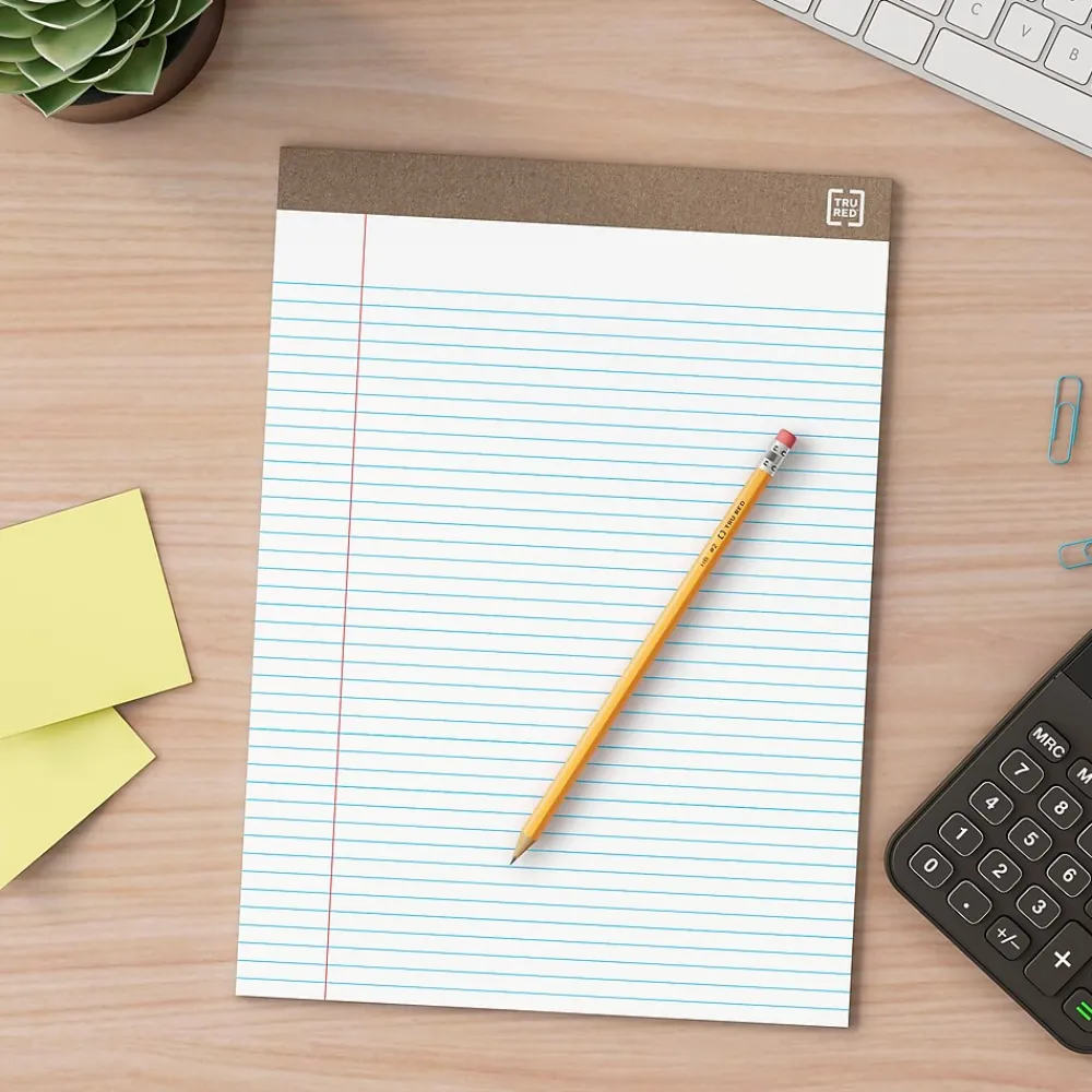 Notepads|TRU RED ™ Notepad, 8.5" x 11.75", Narrow Ruled, , 50 Sheets/Pad, Dozen (TR59938/TR58187) White