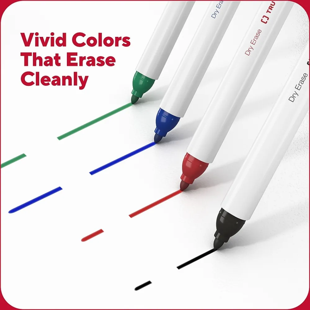 Markers|TRU RED ™ Pen Dry Erase Kit, Fine Tip, Assorted, 4/Pack (TR61743/TR56941)