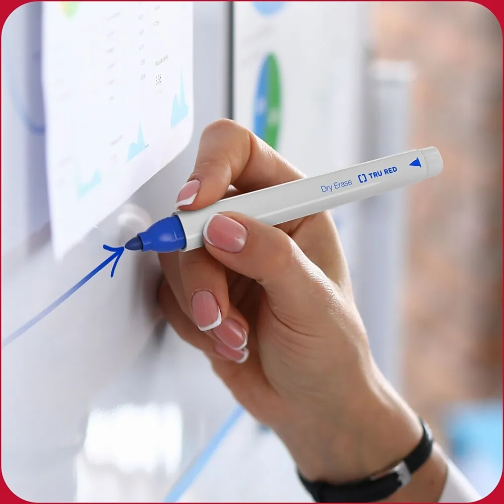 Markers|TRU RED ™ Pen Dry Erase Kit, Fine Tip, Assorted, 4/Pack (TR61743/TR56941)