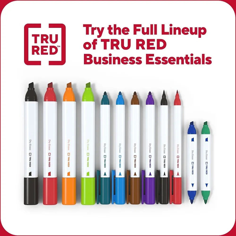 Markers|TRU RED ™ Pen Dry Erase Markers, Fine Tip, Assorted, 4/Pack (TR61457/TR54562)
