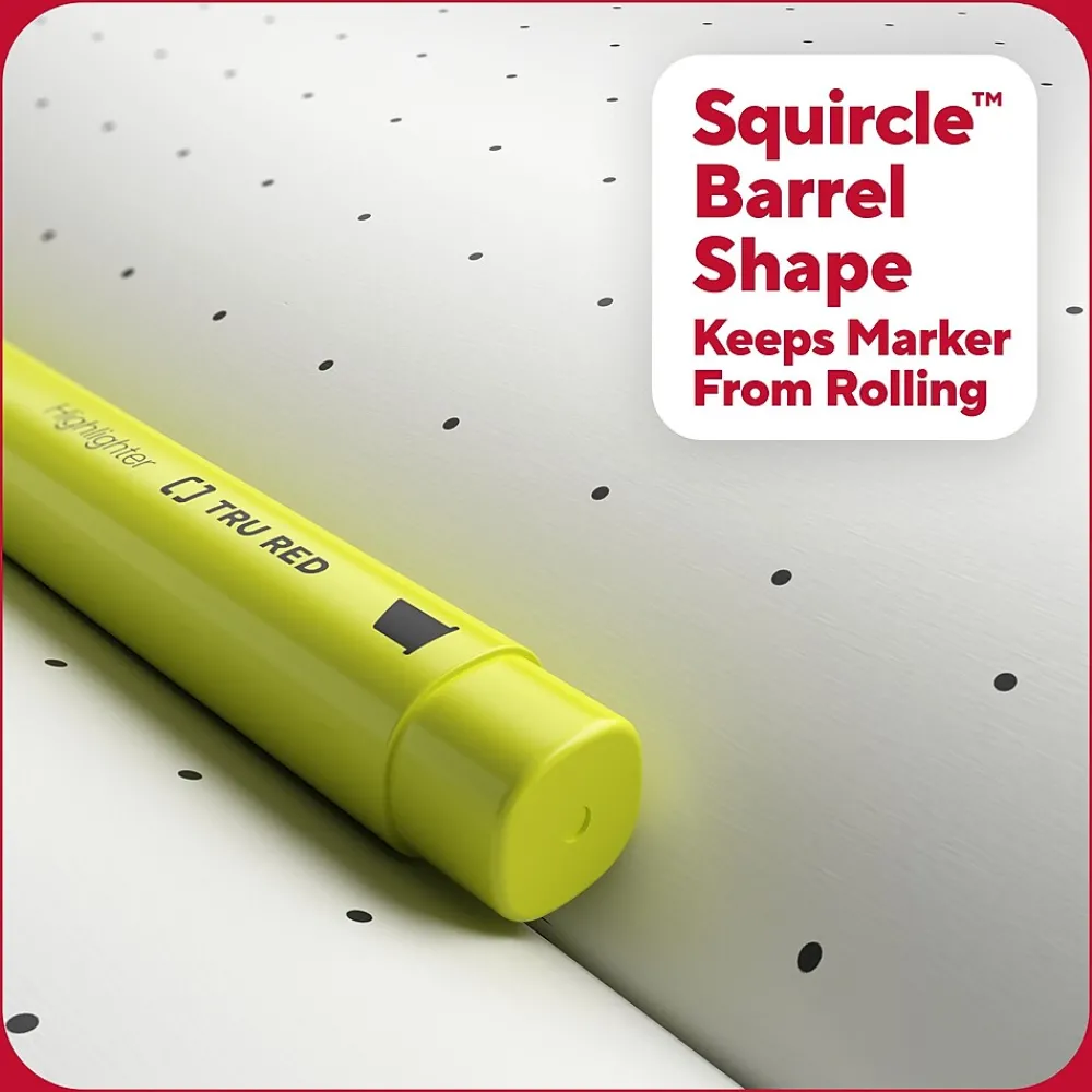 Highlighters|TRU RED ™ Pocket Stick Highlighter with Grip, Chisel Tip, Yellow, Dozen (TR54580)