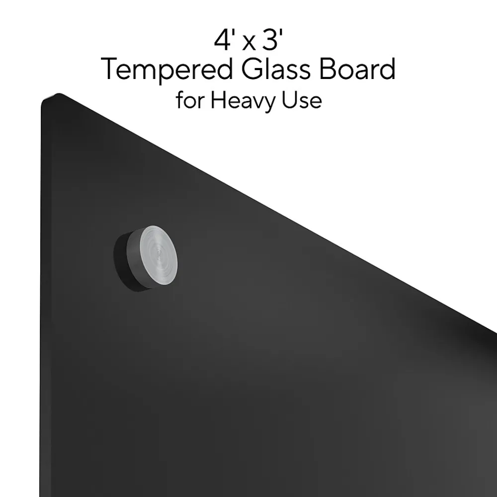 Dry Erase*TRU RED ™ Tempered Glass Dry Erase Board, Black, 4' x 3' (TR61200)
