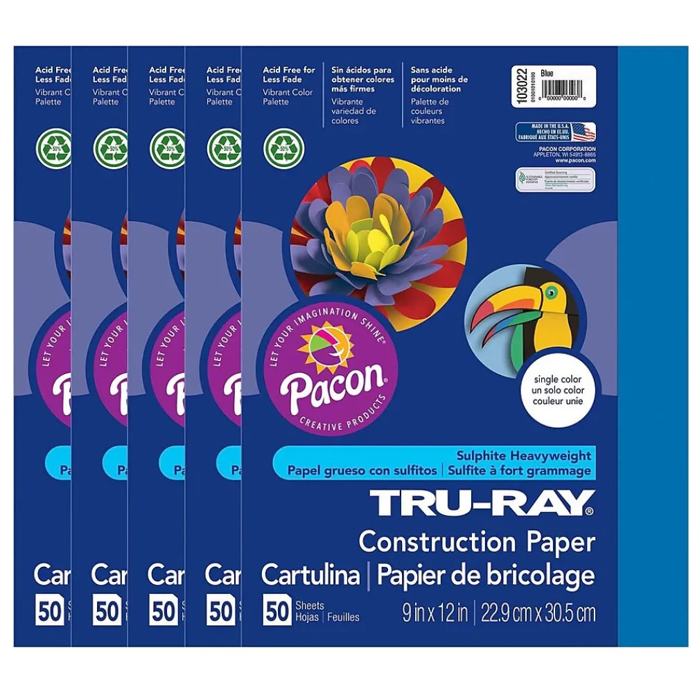 Construction Paper*Tru-Ray 9" x 12" Construction Paper, Blue, 50 Sheets/Pack, 5 Packs/Bundle (PAC103022-5)