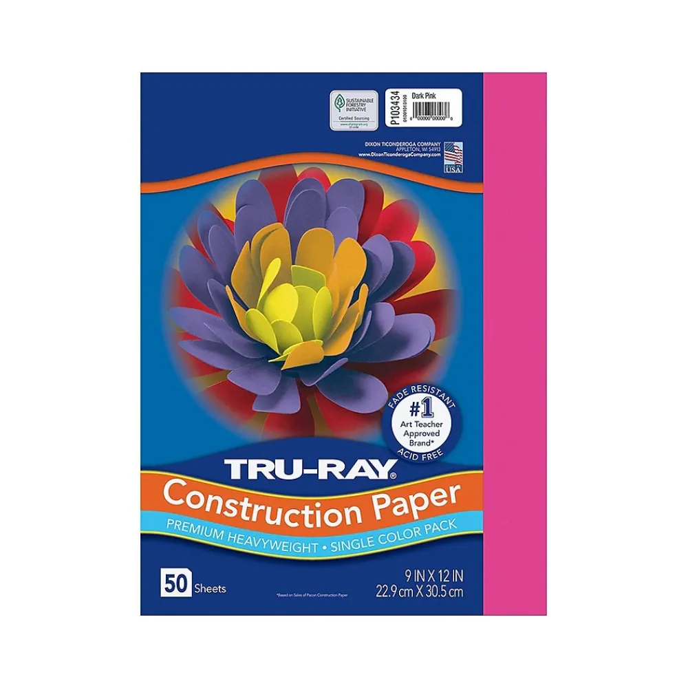 Construction Paper*Tru-Ray 9" x 12" Construction Paper, Dark Pink, 50 Sheets/Pack (P103434)