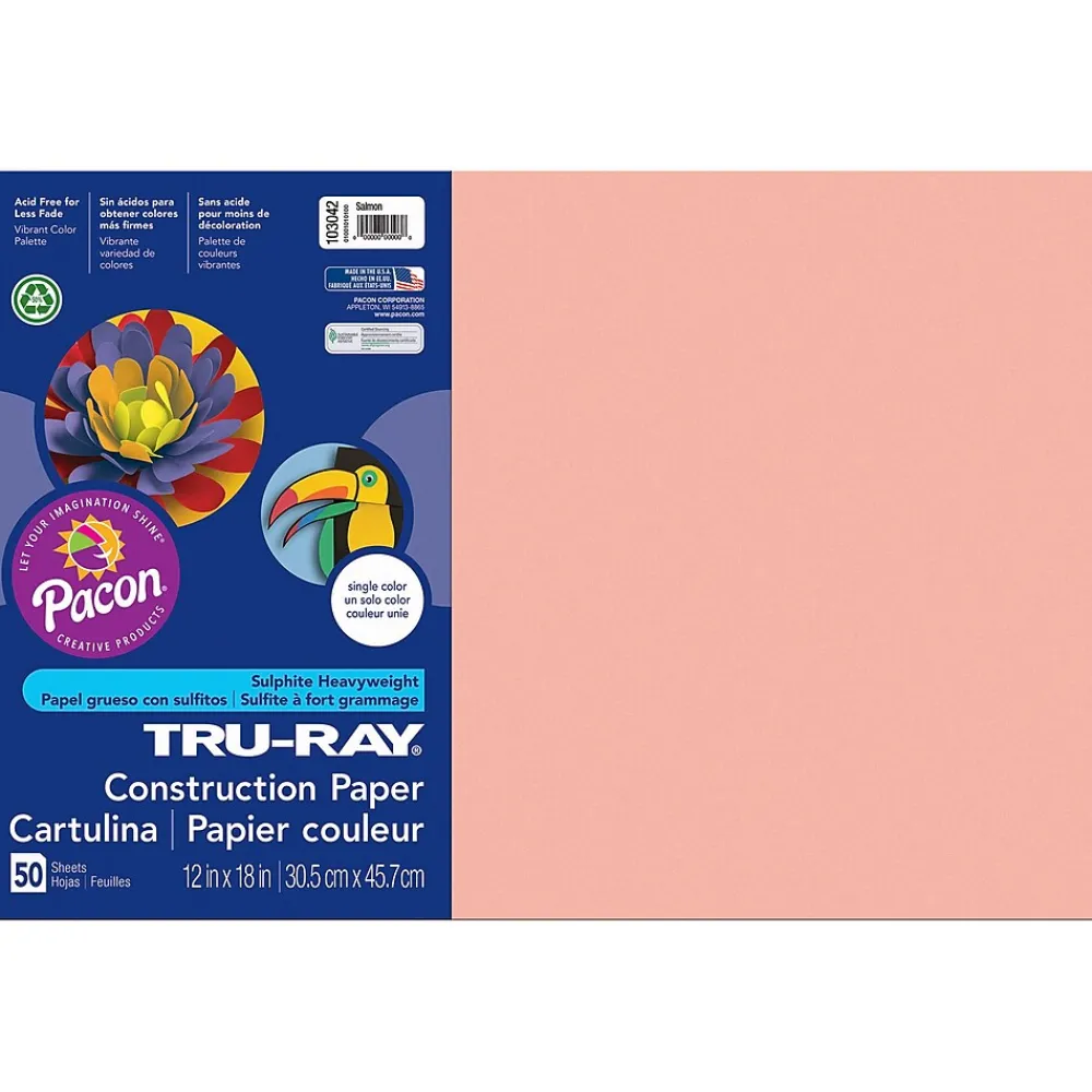 Construction Paper*Pacon Tru-Ray® Construction Paper, Salmon, 12" x 18", 50 Sheets Per Pack, 5 Packs (PAC103042-5)