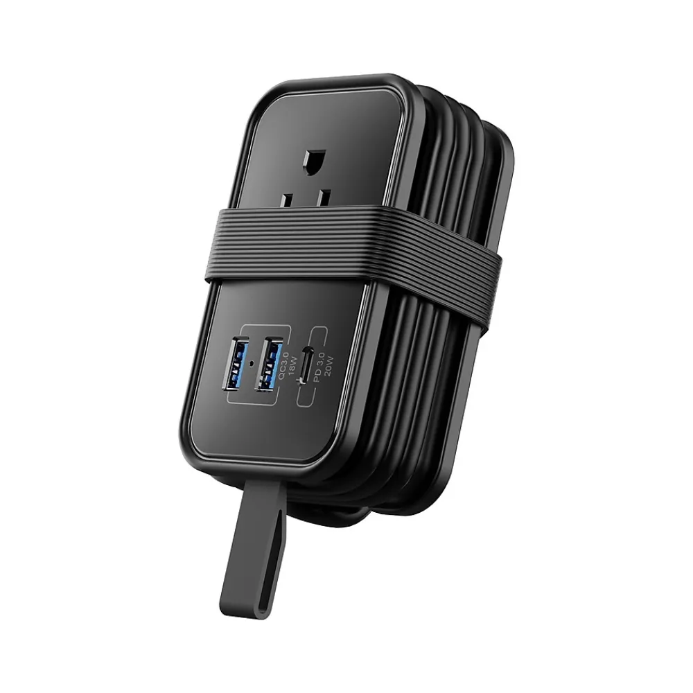 Uncaged Ergonomics 3-Outlet 3-USB Port Power Strip, 3', Black (TC-b)