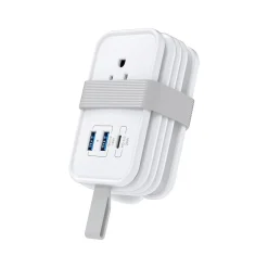 Uncaged Ergonomics 3-Outlet 3-USB Port Power Strip, 3', White (TC-w)