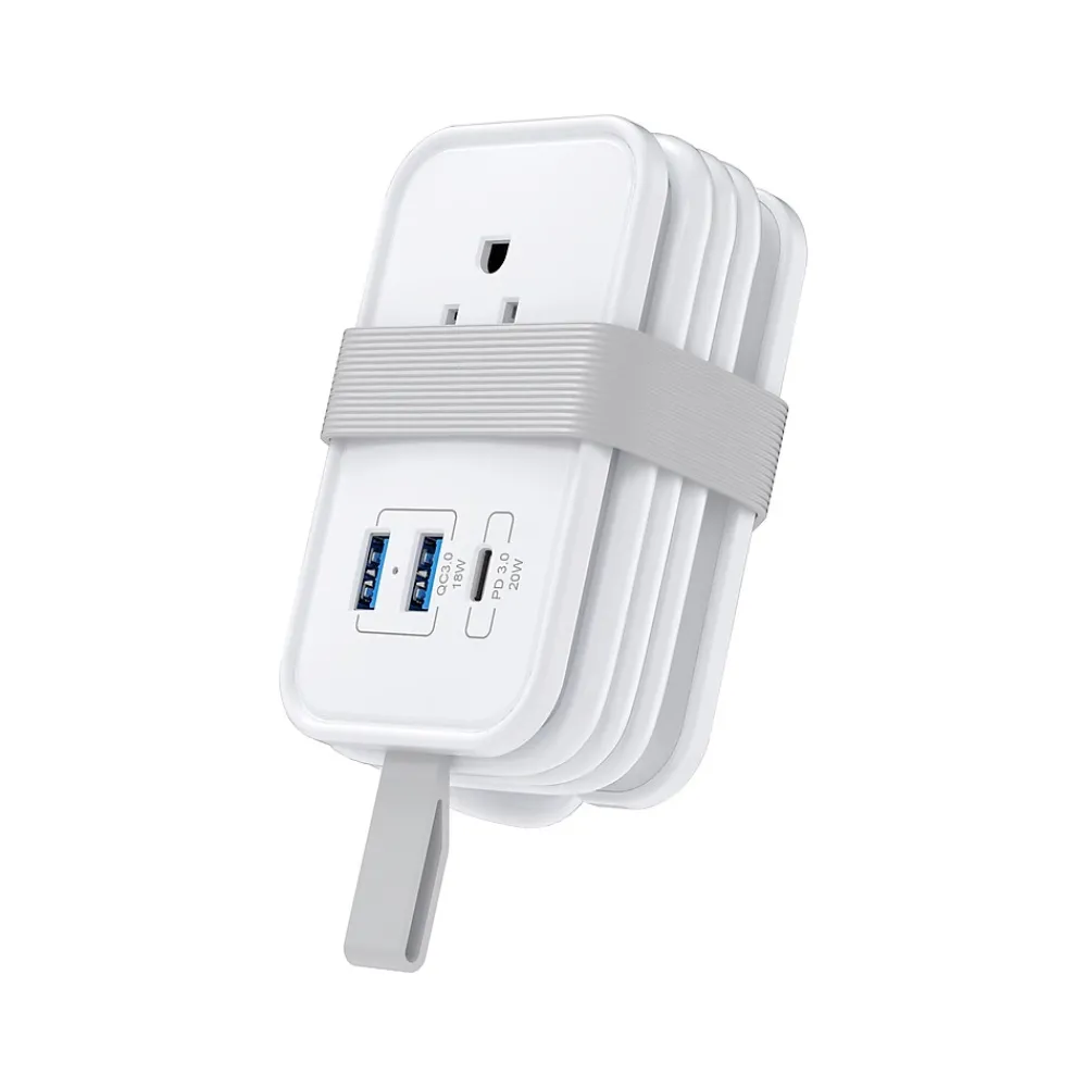 Uncaged Ergonomics 3-Outlet 3-USB Port Power Strip, 3', White (TC-w)