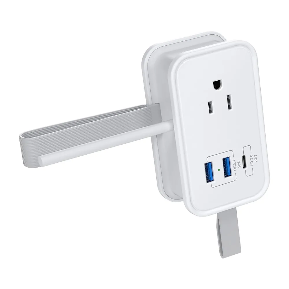 Uncaged Ergonomics 3-Outlet 3-USB Port Power Strip, 3', White (TC-w)