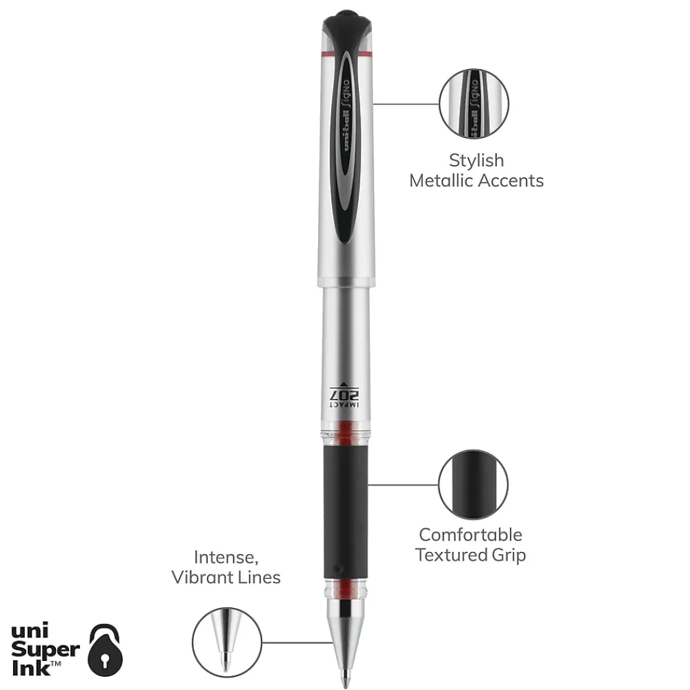 Pens|uni-ball 207 Impact Gel Pens, Bold Point, Red Ink, Dozen (65802)