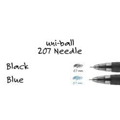 Pens|uni-ball uniball 207 Needle Retractable Gel Pens, Medium Point, 0.7mm, Black Ink, 4/Pack (1738430)