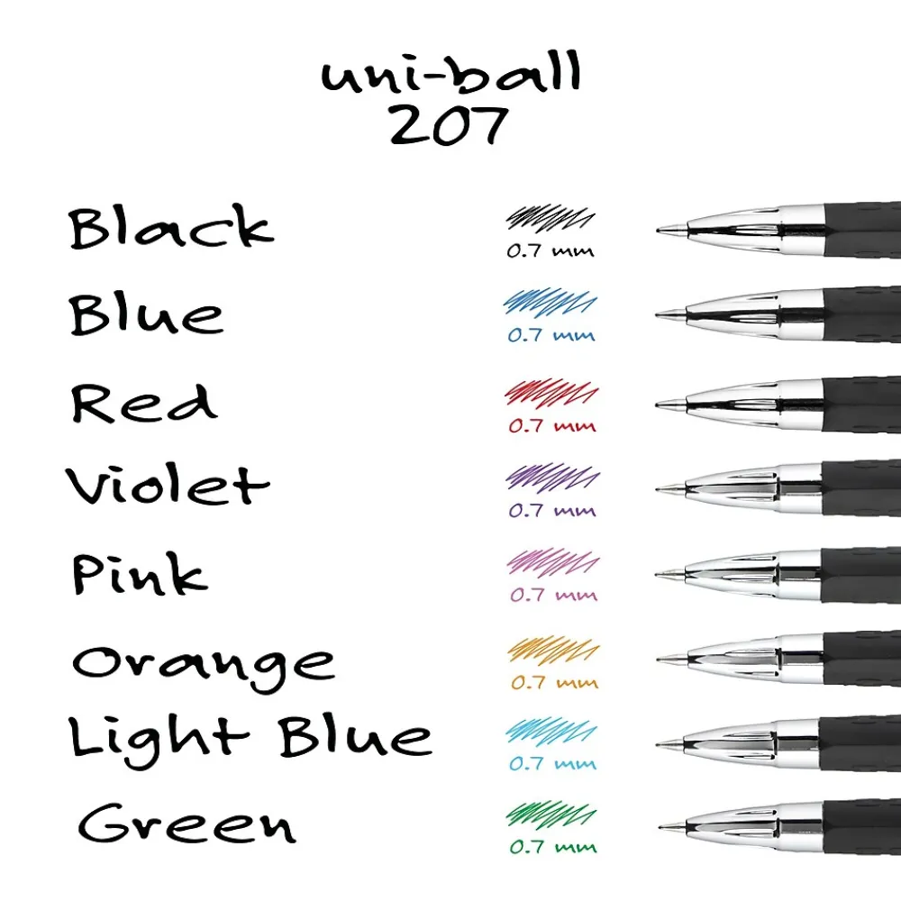 Pens|uni-ball 207 Retractable Gel Pens, Medium Point, 0.7mm, Black Ink, 36/Box (1921063)