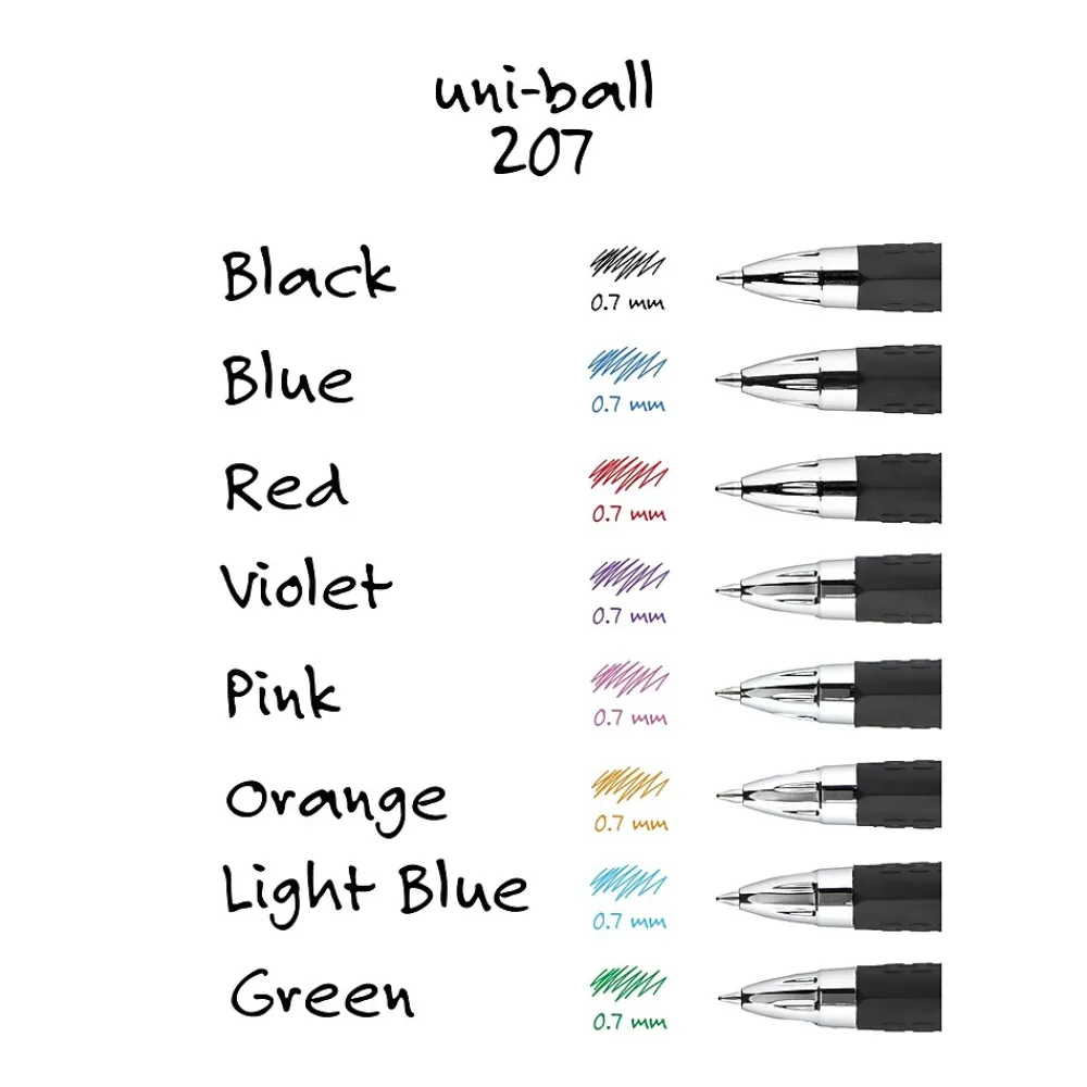 Pens|uni-ball uniball 207 Retractable Gel Pens, Medium Point, 0.7mm, Assorted Ink, 8 Pack (40110)