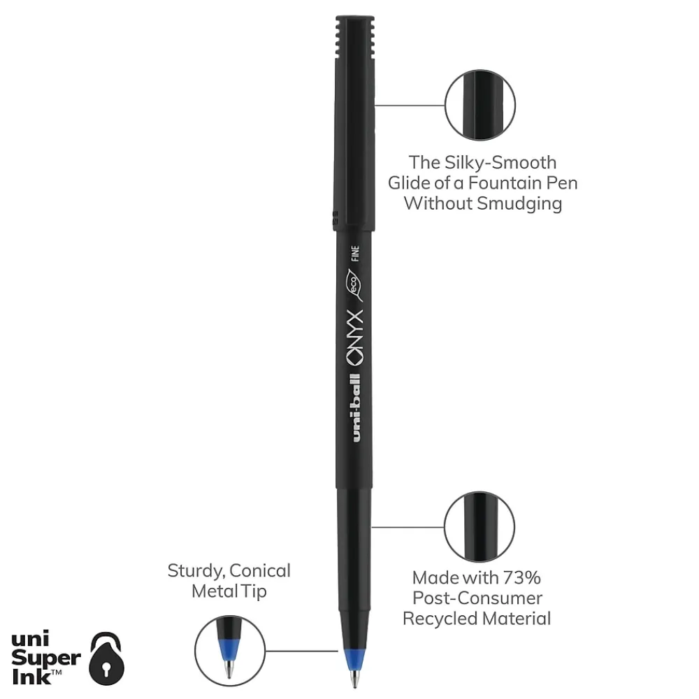 Pens|uni-ball uniball Onyx Rollerball Pens, Fine Point, 0.7mm, Blue Ink, 72/Box (2013568)