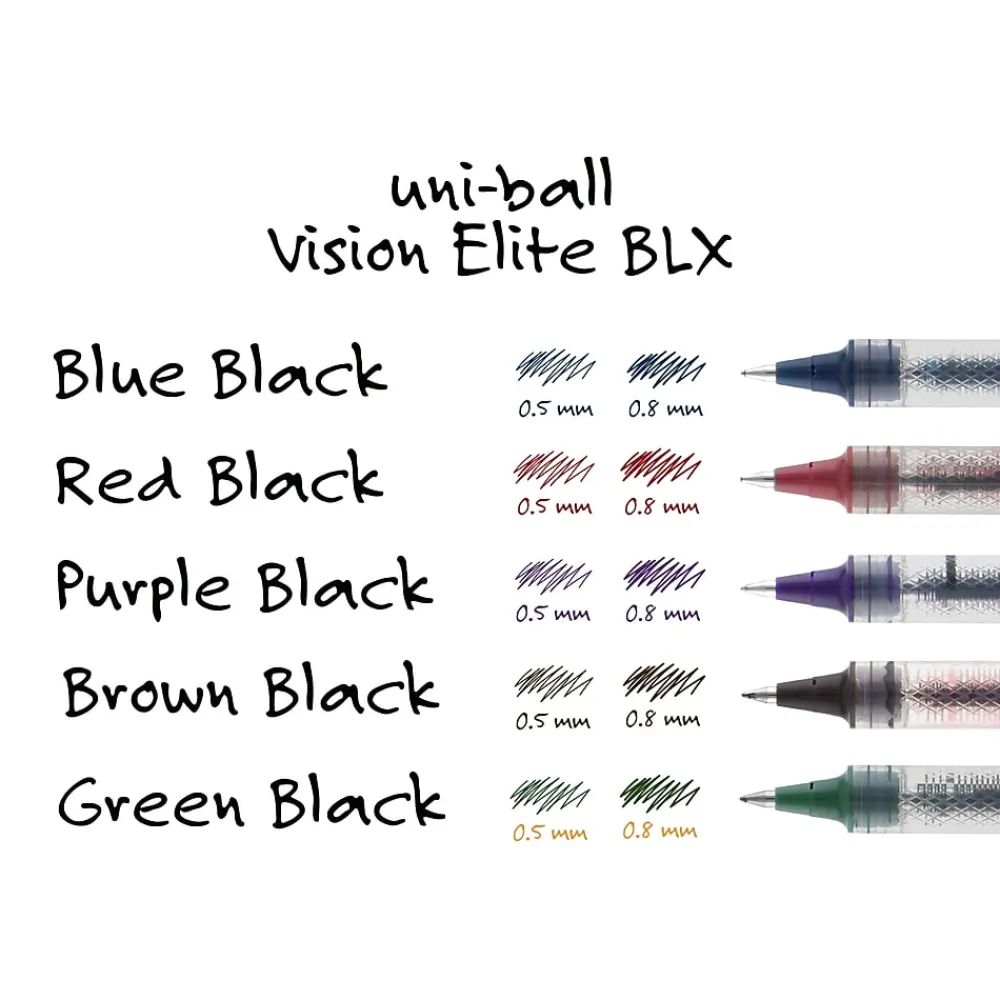 Pens|uni-ball Vision Elite BLX Rollerball Pens, Bold Point, 0.8mm, Blue/Black Ink (61232)