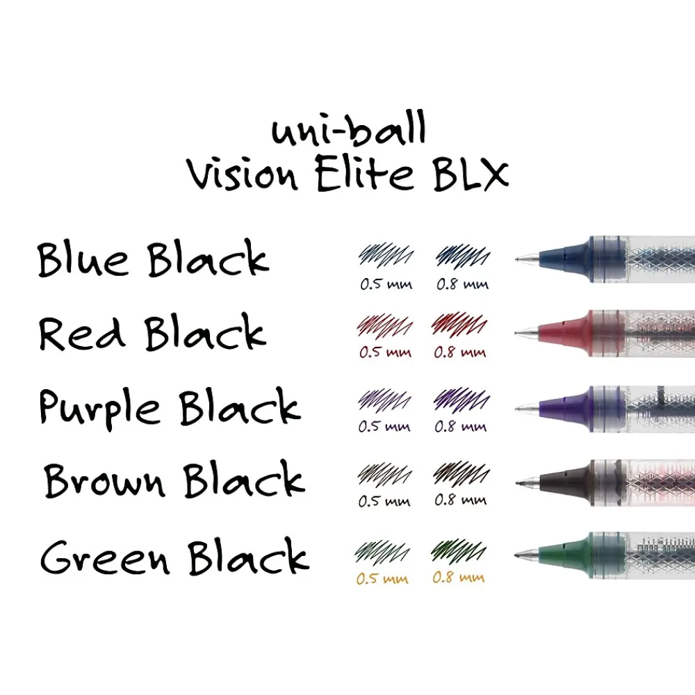 Pens|uni-ball uniball Vision Elite BLX Rollerball Pens, Bold Point, 0.8mm, Assorted Colors, 5/pk (1832404)