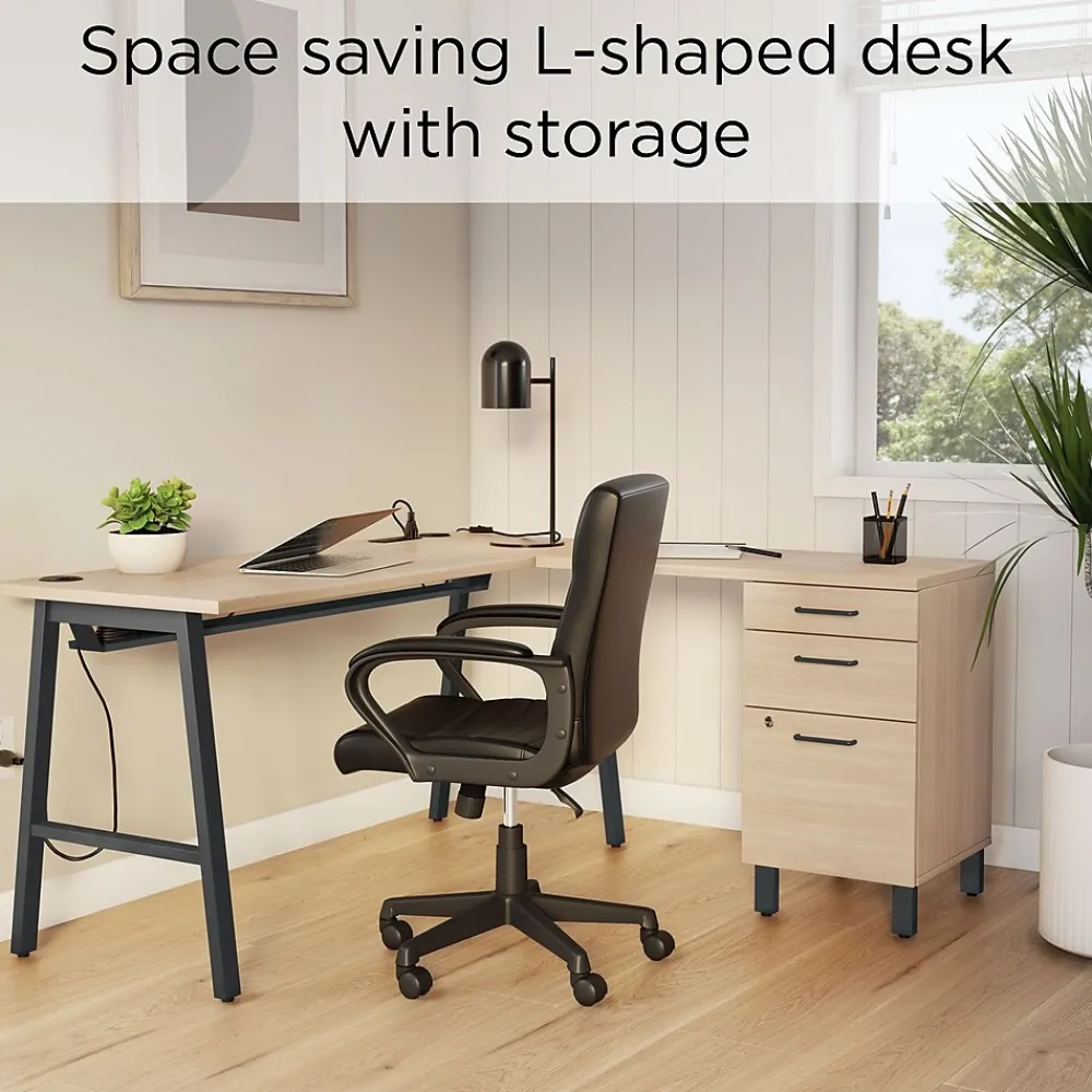 L-Desks*Union & Scale ™ Essentials 60"W L-Shaped Desk, Natural (UN60420)