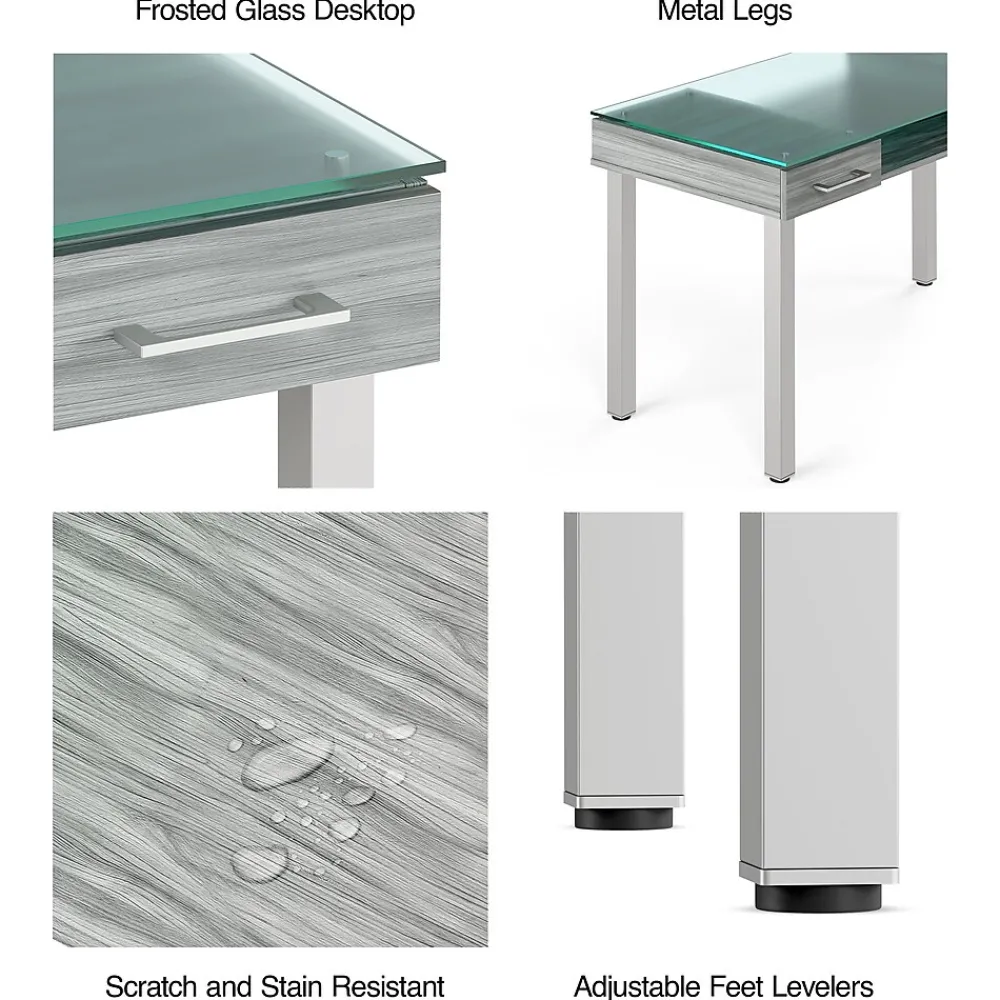 Office Desks*Union & Scale ™ Prestige 47"W Glass Computer and Writing Desk, Gray (UN56948)