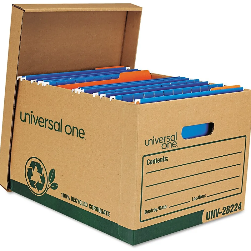 File Storage|Universal Recycled Record Storage Boxes, Letter, 12" x 10" x 15", Kraft, 12/Ct