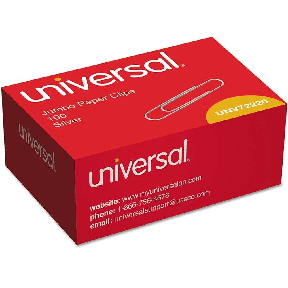 Clips & Fasteners|Universal Sparco Smooth Finish Jumbo Paper Clips, Silver, .045 Gauge, 1,000/Pk
