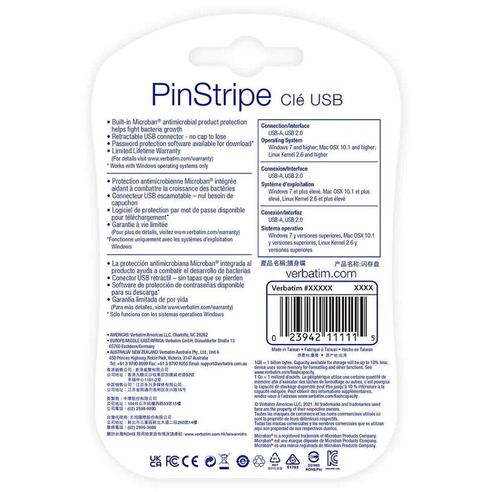 Clearance Verbatim PinStripe 16GB USB 2.0 Type A Flash Drive, Black (49063)