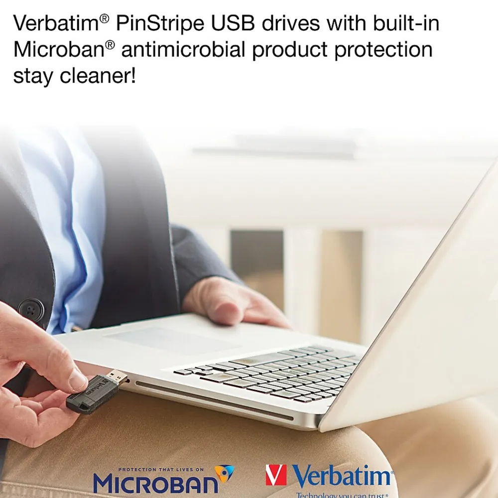 Clearance Verbatim PinStripe 16GB USB 2.0 Type A Flash Drive, Black (49063)