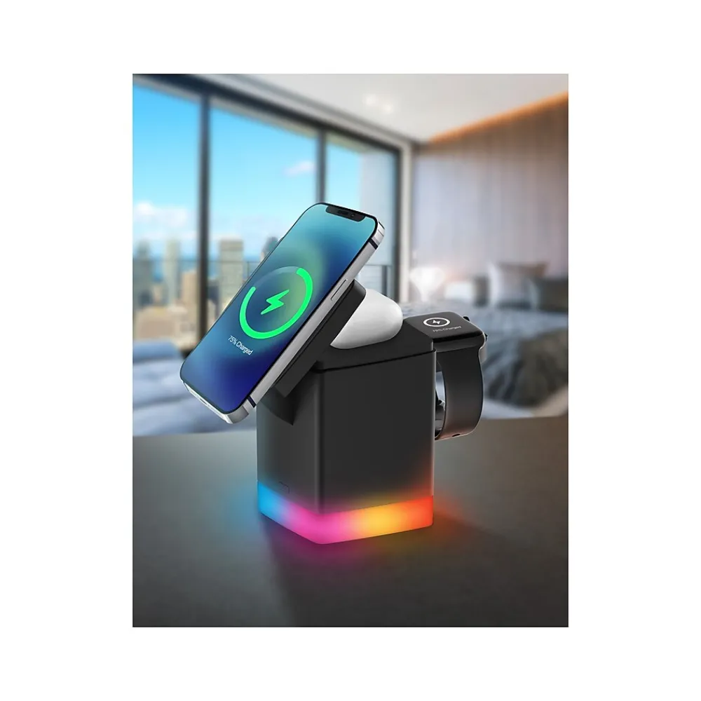 Magnetic 3-in-1 Wireless Charging Stand, USB-C, Black (PWR5003-BLK-T35-12)<Vivitar Online