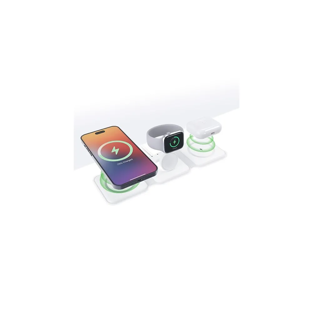 Magnetic 3-in-1 Wireless Charging Stand, USB-C, White (PWR5002-WHT-T35-12)<Vivitar New