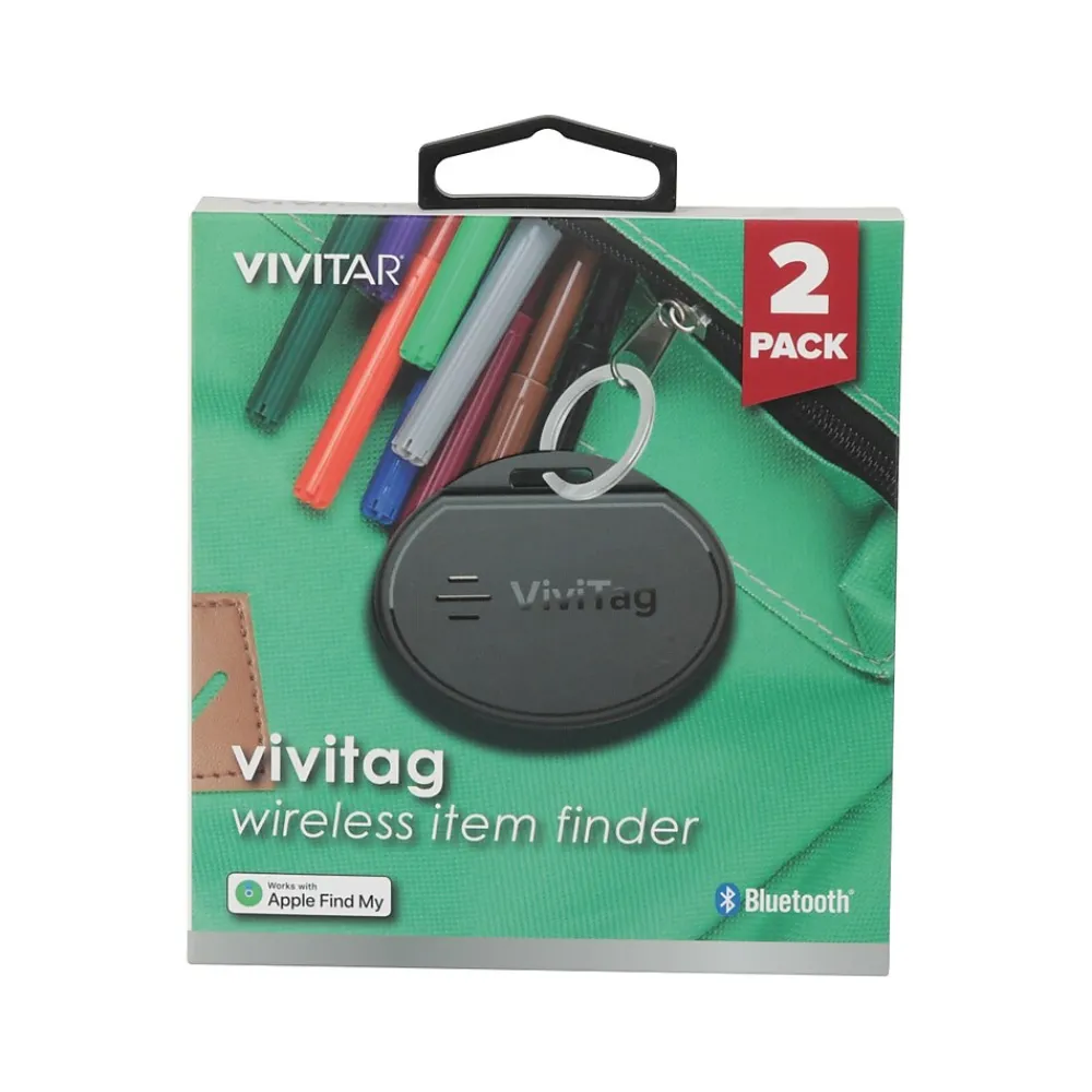 ViviTag Bluetooth Tracker, Black, 2/Pack (V90027PK2-BLK-STK-24)<Vivitar Online