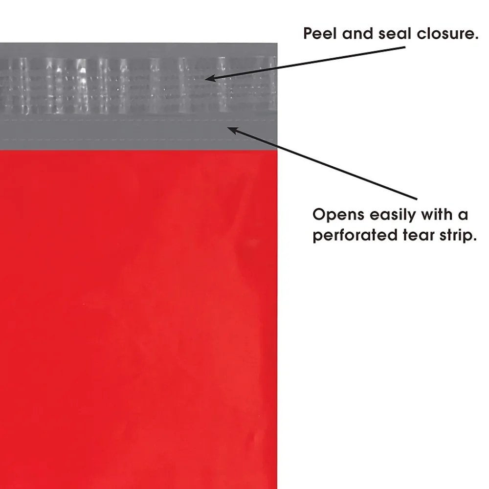 Best SI Products 14.5"W x 19"L Peel & Seal Colored Poly Mailer, Red, 100/Carton (CPM1419R)