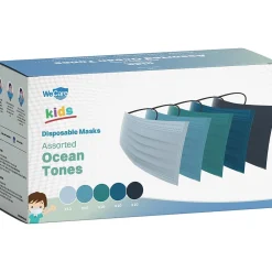WeCare Disposable Face Masks, Kids, Assorted Ocean Tones, 50/Pack (WMN100136)