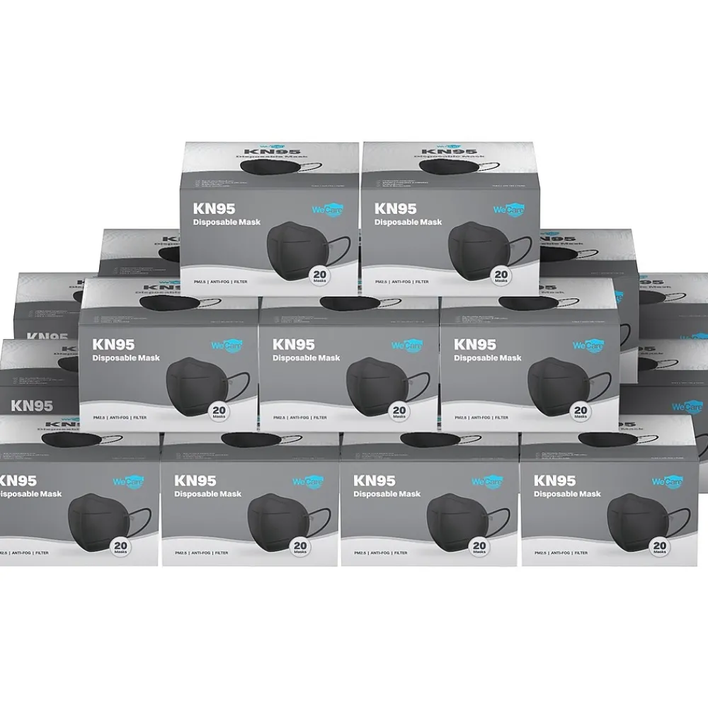 WeCare Disposable KN95 Face Mask, Adult, Black, 20 Masks/Box, 50 Boxes/Pack (TBN202937)