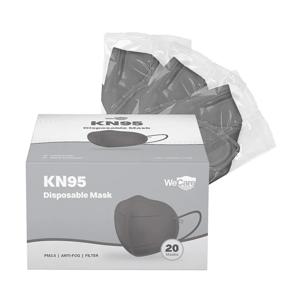Disposable KN95 Face Mask, Adult, Dark Gray, 20/Pack (WCKN100)<WeCare Best
