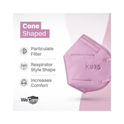 Disposable KN95 Face Mask, Adult, Pink, 20 Masks/Box, 50 Boxes/Pack (TBN203234)<WeCare Sale