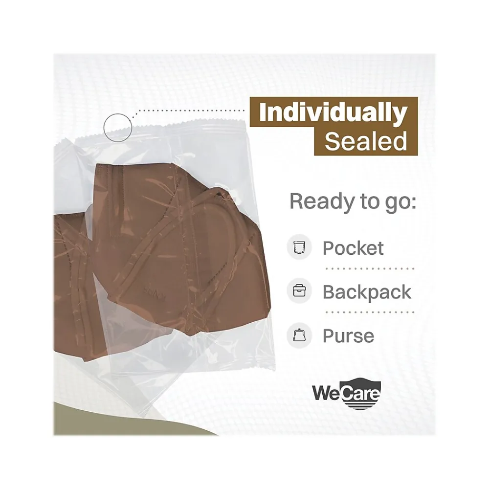 WeCare Earth Tones Disposable KN95 Fabric Face Masks, One Size, Assorted Colors, 20/Pack, 50 Packs/Carton (TBN203262)