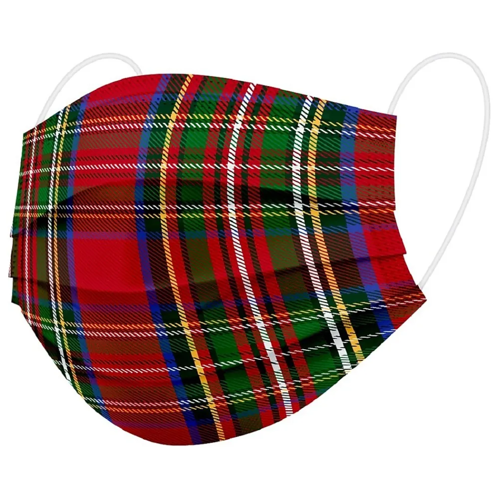 WeCare Individually Wrapped Disposable Face Mask, Adult, Red Plaid, 50/Box (WMN100050)