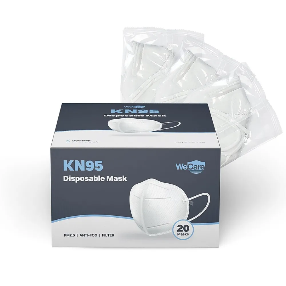 KN95 Disposable Face Mask, Adult, White, 20 Masks/Box, 3 Boxes/Pack (TBN202718)<WeCare