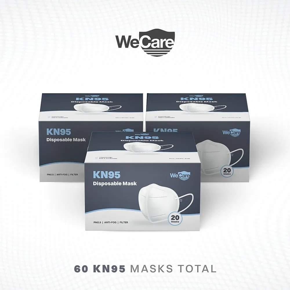 KN95 Disposable Face Mask, Adult, White, 20 Masks/Box, 3 Boxes/Pack (TBN202718)<WeCare