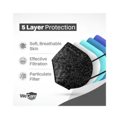 WeCare Leopard Print Disposable KN95 Fabric Face Masks, One Size, Assorted Colors, 20/Pack, 3 Packs/Carton (TBN203256)