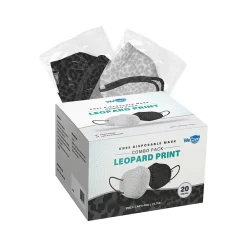 WeCare Leopard Print Disposable KN95 Fabric Face Masks, One Size, Assorted Colors, 20/Pack (WMN100121)