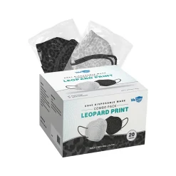 WeCare Leopard Print Disposable KN95 Fabric Face Masks, One Size, Assorted Colors, 20/Pack, 50 Packs/Carton (TBN203260)