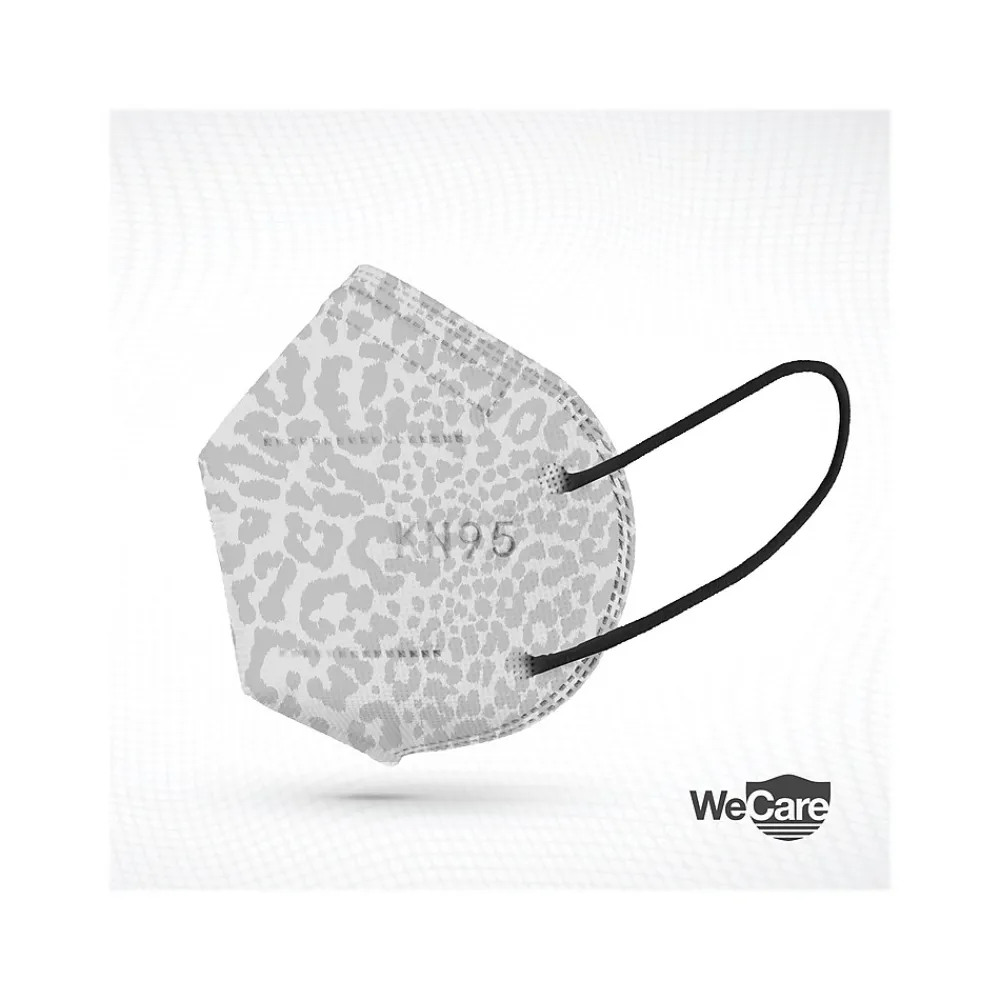 WeCare Leopard Print Disposable KN95 Fabric Face Masks, One Size, Assorted Colors, 20/Pack, 50 Packs/Carton (TBN203260)
