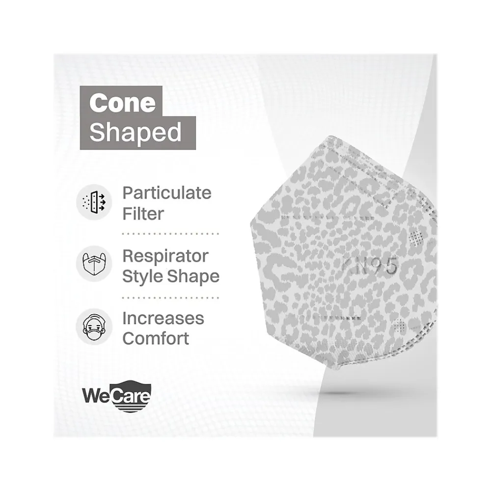 WeCare Leopard Print Disposable KN95 Fabric Face Masks, One Size, Assorted Colors, 20/Pack, 50 Packs/Carton (TBN203260)