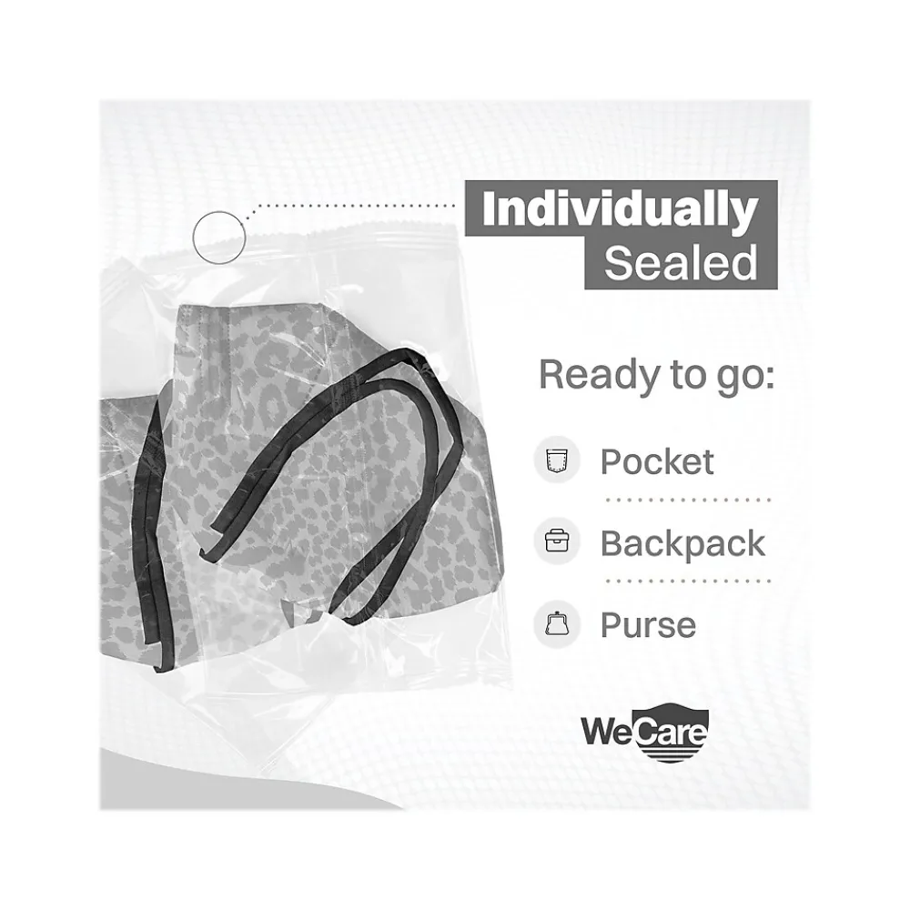 WeCare Leopard Print Disposable KN95 Fabric Face Masks, One Size, Assorted Colors, 20/Pack, 50 Packs/Carton (TBN203260)