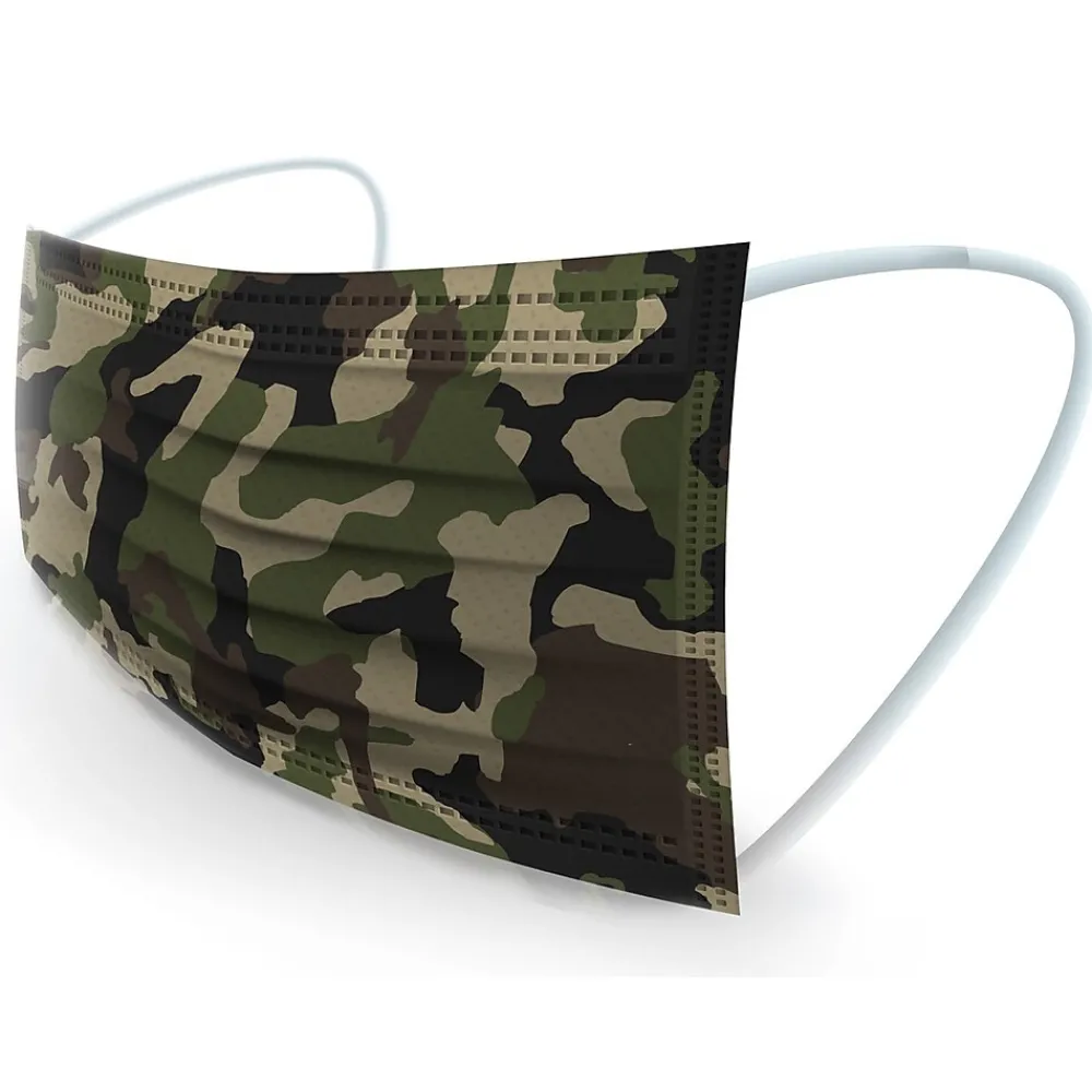 WeCare 3-ply Disposable Face Mask, Individually Wrapped, Adult, Green Camo, 50/Box (WMN100019)