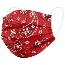 WeCare 3-ply Disposable Face Masks, Individually Wrapped, Adult, Red Bandana/Black Bandana, 50/Box (WMN100069)