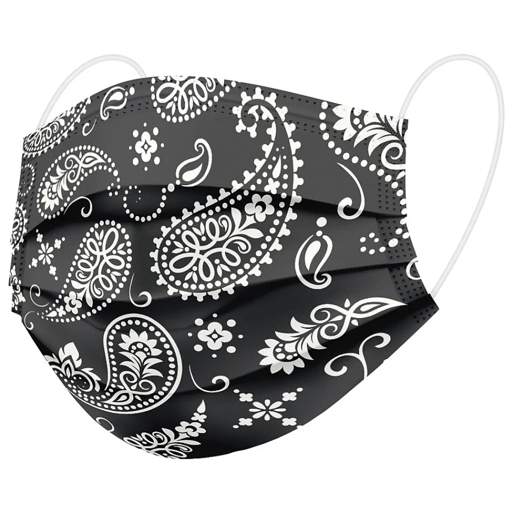 WeCare 3-ply Disposable Face Masks, Individually Wrapped, Adult, Red Bandana/Black Bandana, 50/Box (WMN100069)