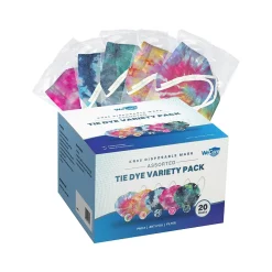 WeCare Tie Dye Disposable KN95 Fabric Face Masks, One Size, Assorted Colors, 20/Pack, 50 Packs/Carton (TBN203263)