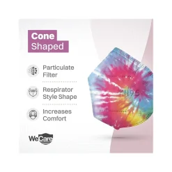 WeCare Tie Dye Disposable KN95 Fabric Face Masks, One Size, Assorted Colors, 20/Pack, 50 Packs/Carton (TBN203263)