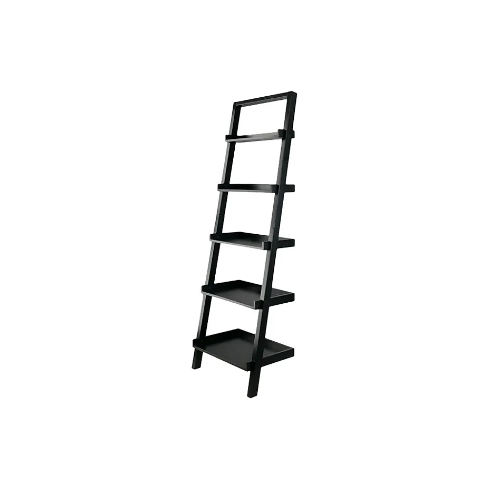 Bookcases*Winsome Bellamy 5-Shelf 69"H Leaning Bookcase, Black (29553)